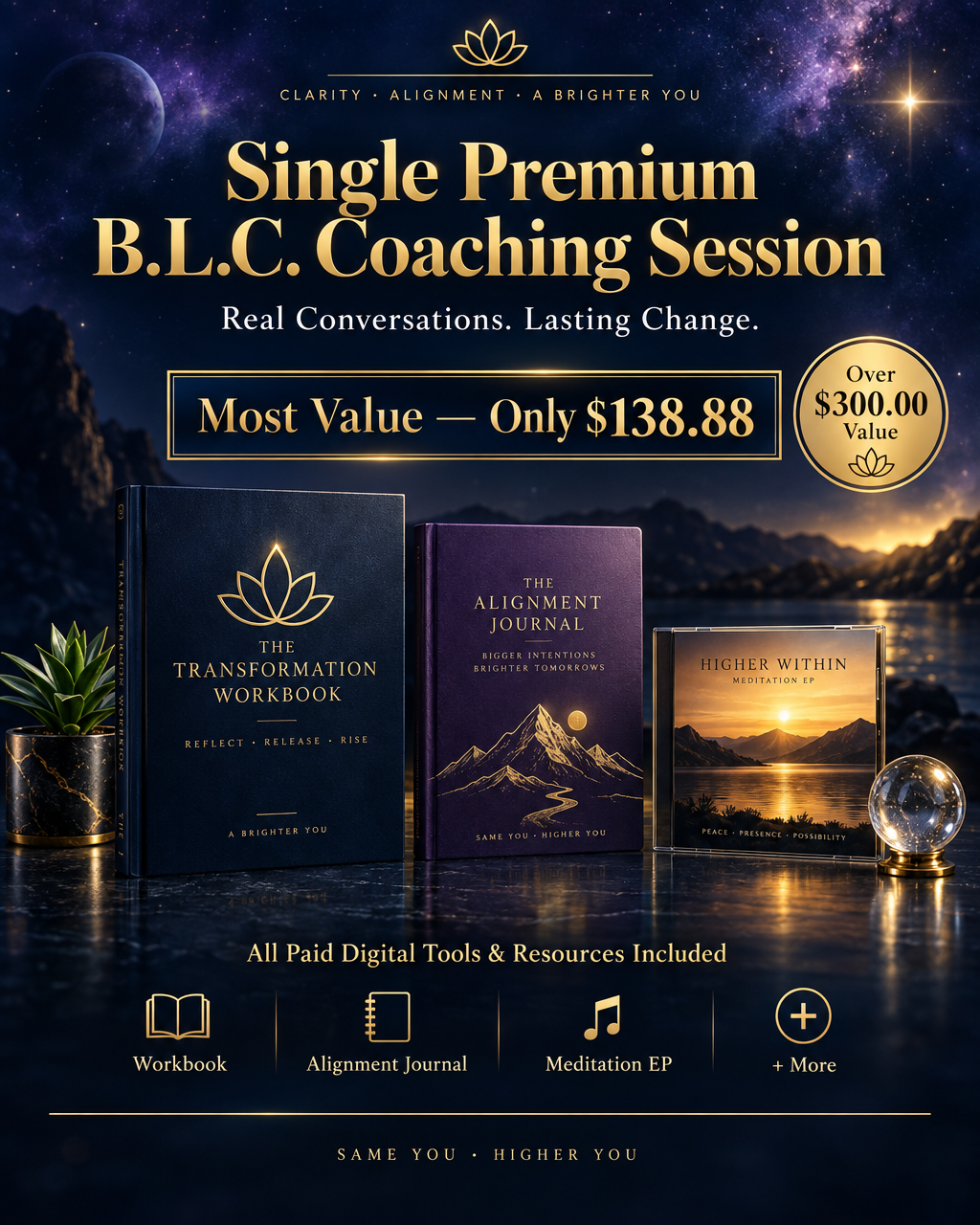 Single Premium B.L.C. Coaching Session — 90-minute all-in-one coaching session with all paid digital tools included, most value only $138.88